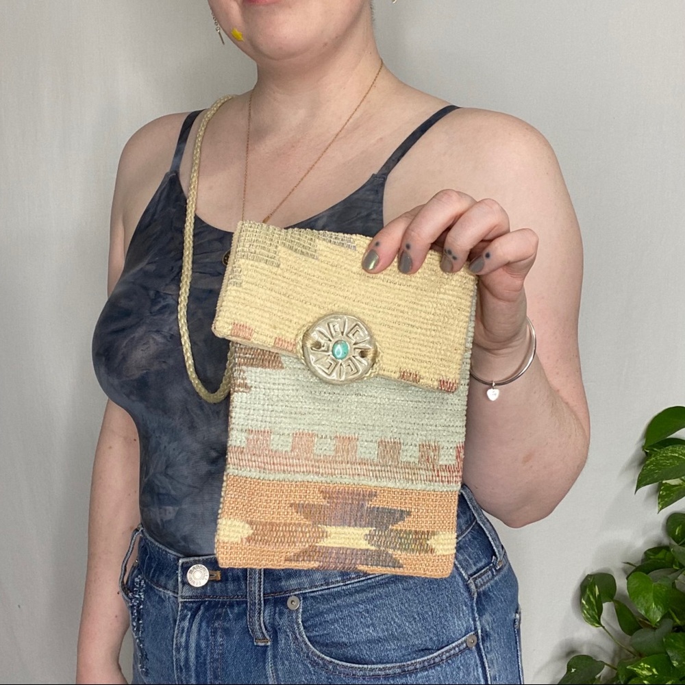 Vintage mini Mexican style pastel woven canvas bag